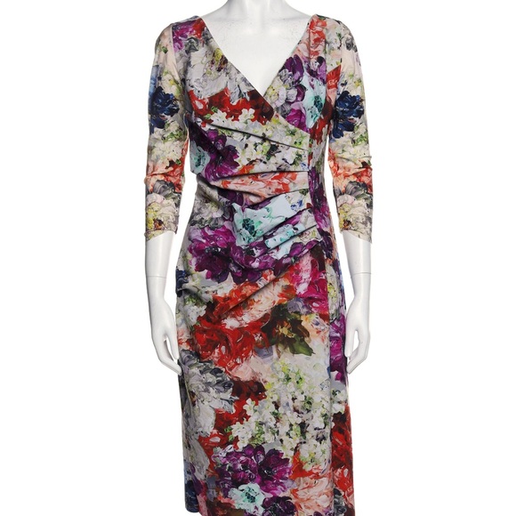 Chiara Boni Purple Red Ruched Wrap Midi Dress